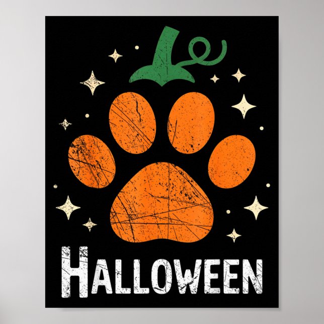 Pumpkin Dog Cat Paw Print Halloween Pet Lover  Poster (Vorne)