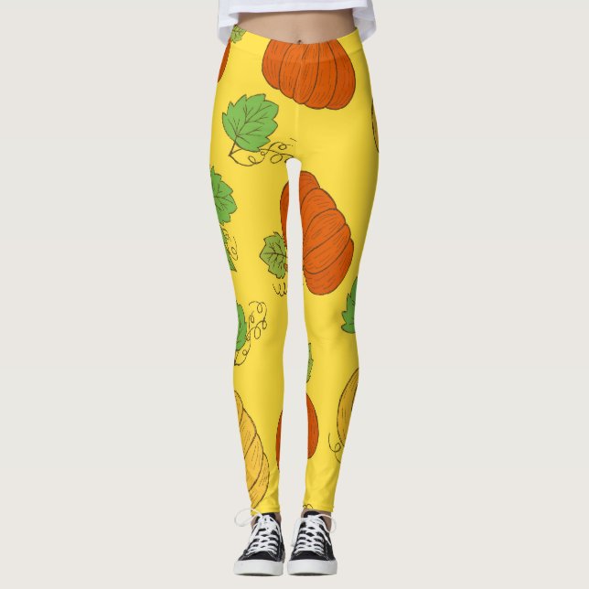 Pumpkin Doodle: Hand gezogen Nahtlos Leggings (Vorderseite)