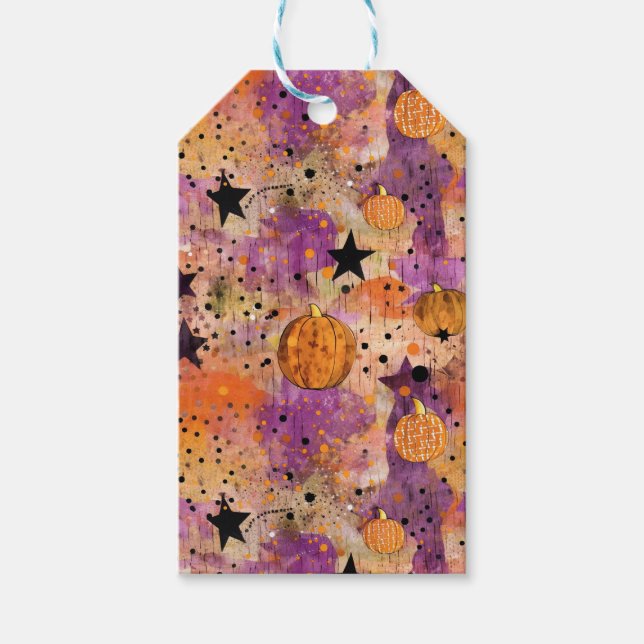 Pumpkin Dots Stars Boho Abstraktes Muster Hallowee Geschenkanhänger (Vorderseite)