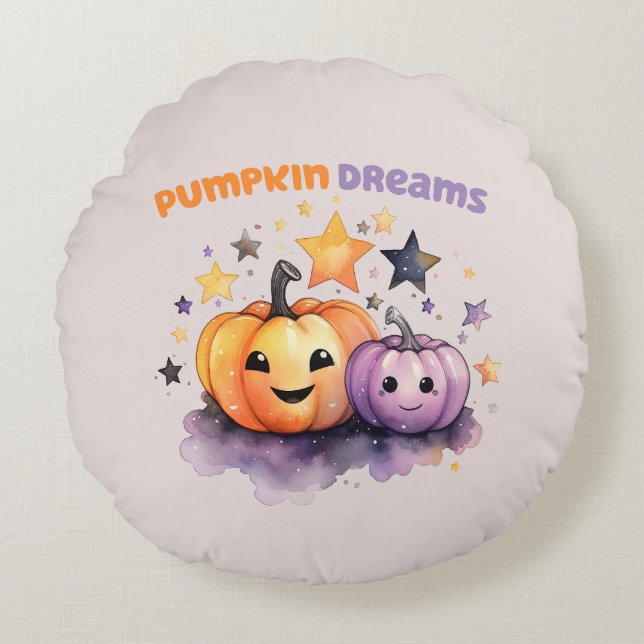 Pumpkin Dreams Rundes Kissen (Vorderseite)
