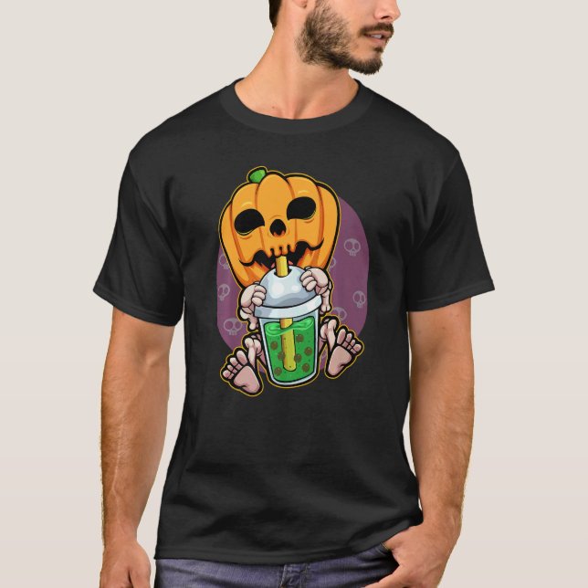 Pumpkin Drink Boba Lazy Halloween Kostüm Jack T-Shirt (Vorderseite)