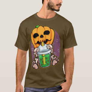 Pumpkin Drinking Boba Lazy Halloween Costume Jack T-Shirt
