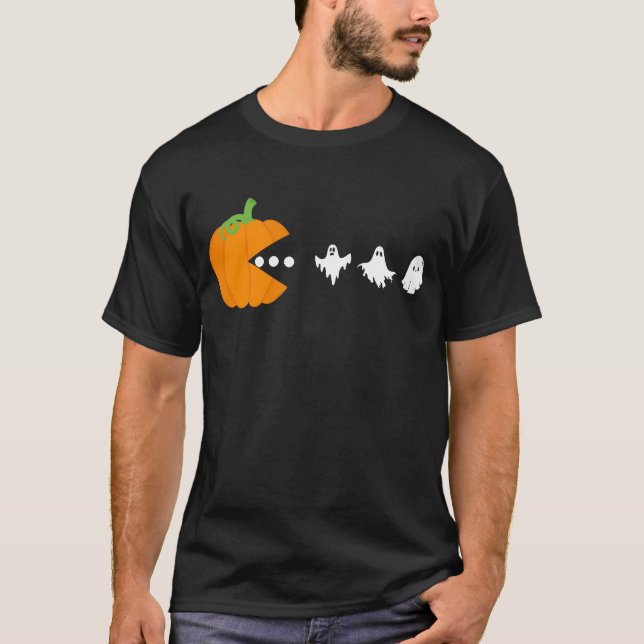 Pumpkin Eating Ghost Gamer Halloween Männer Frauen T-Shirt (Vorderseite)