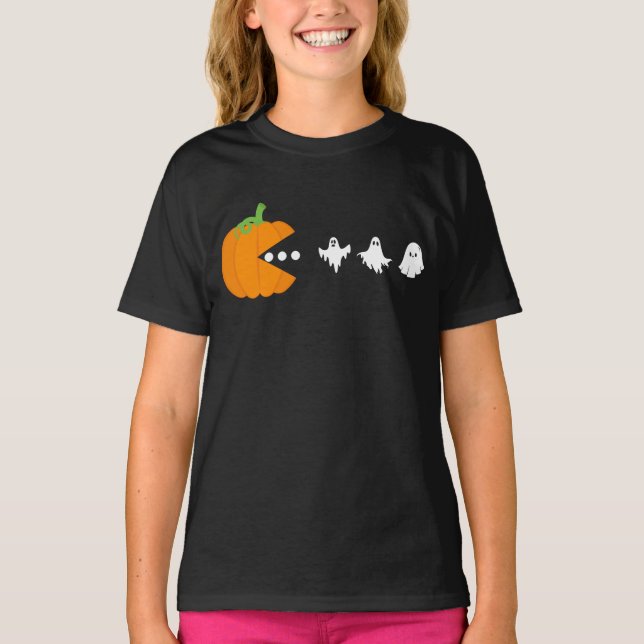 Pumpkin Eating Ghost Gamer Halloween Männer Frauen T-Shirt (Vorderseite)