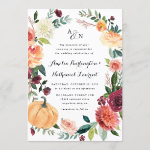 Pumpkin Elegant Fall Floral Rustikale Hochzeit Einladung