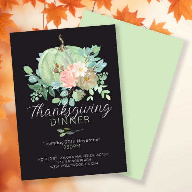 Pumpkin Elegante Erntedank Dinner Party Feiertagskarte (Pumpkin Elegant Thanksgiving Dinner Party Holiday invites from Ricaso. Elegant giving thanks cards)