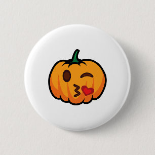 Pumpkin Emoji One Eye Open Wink Blow Kiss Liebe Sp Button