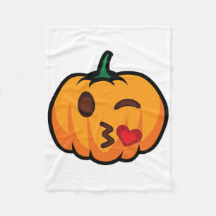 Pumpkin Emoji One Eye Open Wink Blow Kiss Liebe Sp Fleecedecke