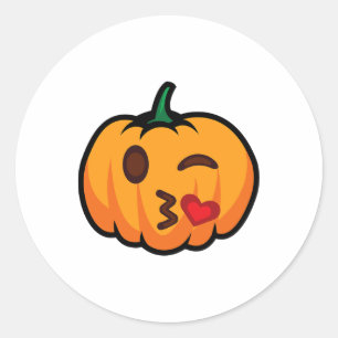 Pumpkin Emoji One Eye Open Wink Blow Kiss Liebe Sp Runder Aufkleber