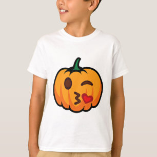 Pumpkin Emoji One Eye Open Wink Blow Kiss Liebe Sp T-Shirt