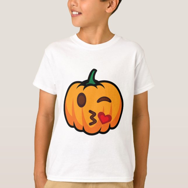Pumpkin Emoji One Eye Open Wink Blow Kiss Liebe Sp T-Shirt (Vorderseite)