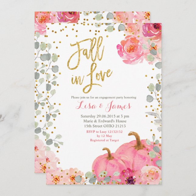 Pumpkin Engagement Partei Fall der Liebe Verlobung Einladung (Vorne/Hinten)