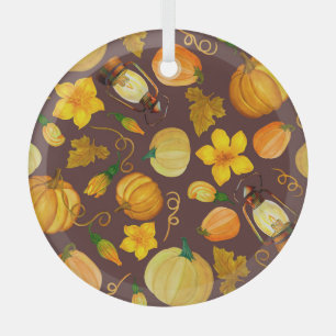 Pumpkin Ernte Autumn Watercolor Muster Ornament Aus Glas