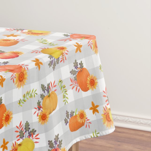 Pumpkin Erntedank Gingham Gray Tischdecke (Beispiel)