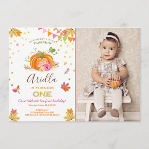 Pumpkin Erste Geburtstagseinladung Herbst Pink Einladung
