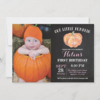Pumpkin Erste Geburtstagseinladung Pink Chalkboard