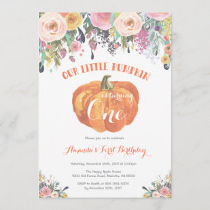 Pumpkin erste Geburtstagseinladung Pink Floral Einladung