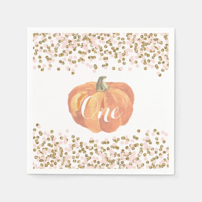 Pumpkin Erste Geburtstagsfeier Orange Pink Gold Gl Serviette (Vorderseite)