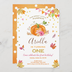 Pumpkin Erster Geburtstag Einladung Herbst Pink