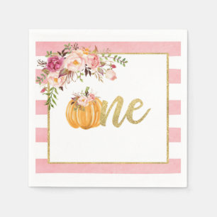 Pumpkin Erster Geburtstag Napkin - Blumenrosa Stre Serviette