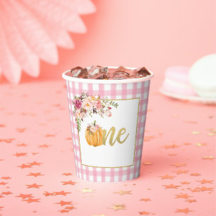 Pumpkin Erster Geburtstag Papier Cup - Blumenrosa Pappbecher