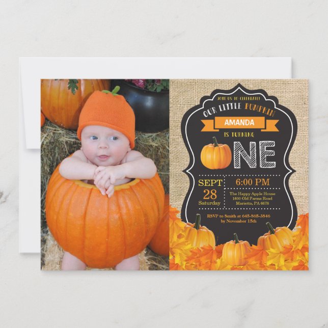 Pumpkin Erstgeburt Einladung Orange Burlap (Vorderseite)