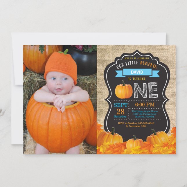 Pumpkin Erstgeburt Einladung Orange Burlap (Vorderseite)