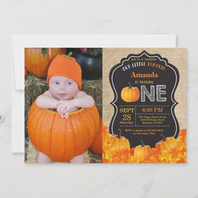 Pumpkin Erstgeburt Einladung Orange Burlap (Vorderseite)