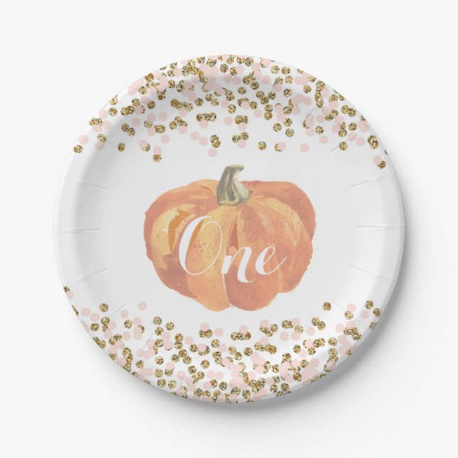 Pumpkin Erstgeburtsch Pink und Gold Paper Teller (Vorderseite)