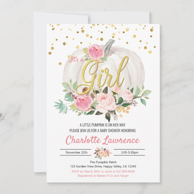 Pumpkin Es ist eine Mädchen-Baby-Dusche Rosa Einla (Vorderseite)