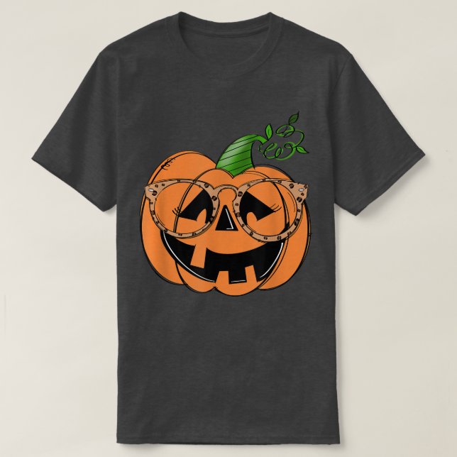 Pumpkin Face Leopard Glasses Spooky Season Funny H T-Shirt (Design vorne)