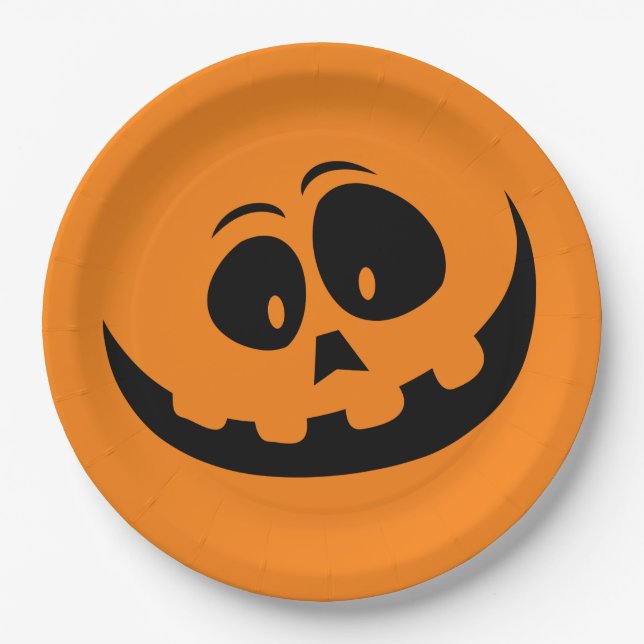 Pumpkin Face Orange Halloween Pappteller