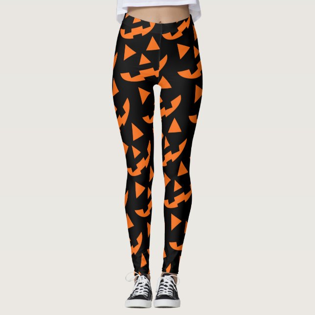 Pumpkin Face Print Halloween Leggings (Vorderseite)