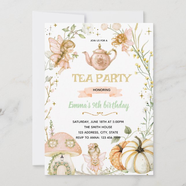 Pumpkin Fairies Tea Party Birthday Invitation Einladung (Vorderseite)