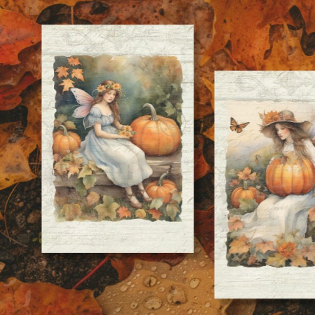 Pumpkin Fairy Fall Herbst Blätter Holz Decoupage Seidenpapier (Von Creator hochgeladen)