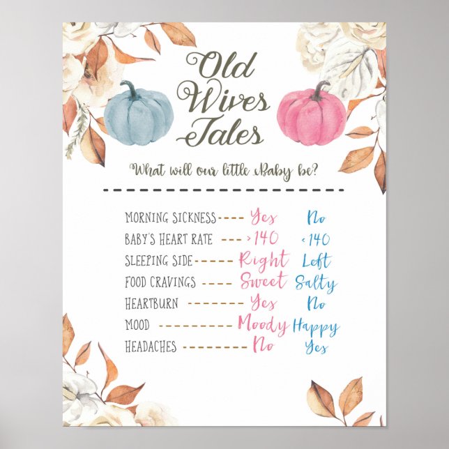 Pumpkin Fall Alte Ehefrauen Stales Gender Reveal B Poster (Vorne)