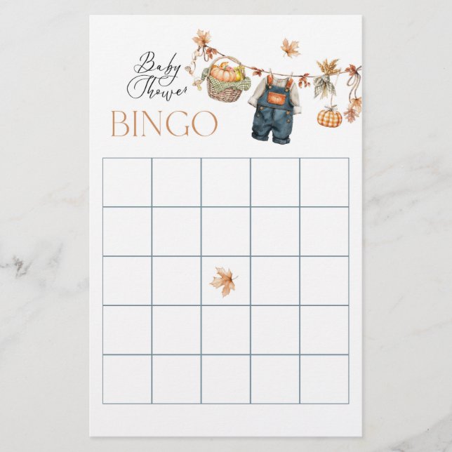 Pumpkin Fall Baby Dusche Bingo Spiel (Vorderseite)