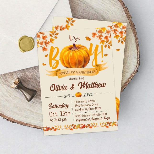 Pumpkin Fall Baby Dusche Einladung Junge (Von Creator hochgeladen)