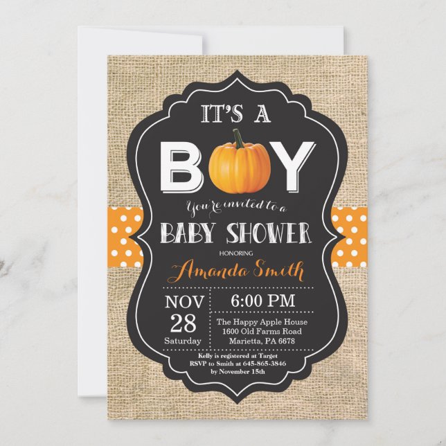 Pumpkin Fall Baby Shower Einladungskarte Burlap Einladung (Vorderseite)