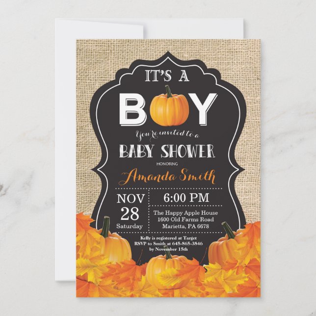 Pumpkin Fall Baby Shower Einladungskarte Burlap Einladung (Vorderseite)