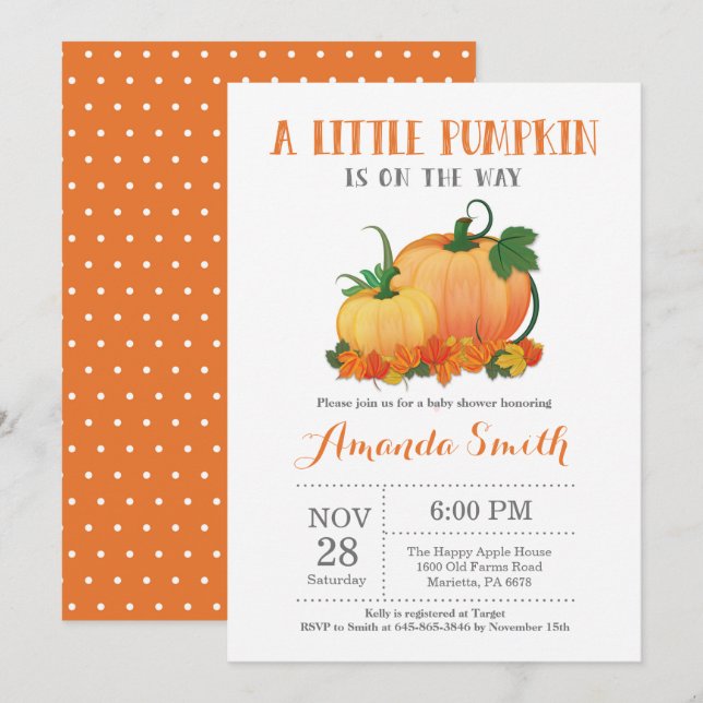 Pumpkin Fall Baby Shower Einladungskarte Einladung (Vorne/Hinten)