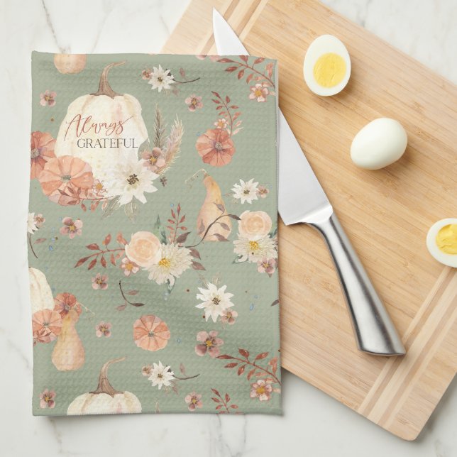 Pumpkin Fall BOHO Blumenauspferd hinterlässt Wasse Geschirrtuch (Viertel Falte)