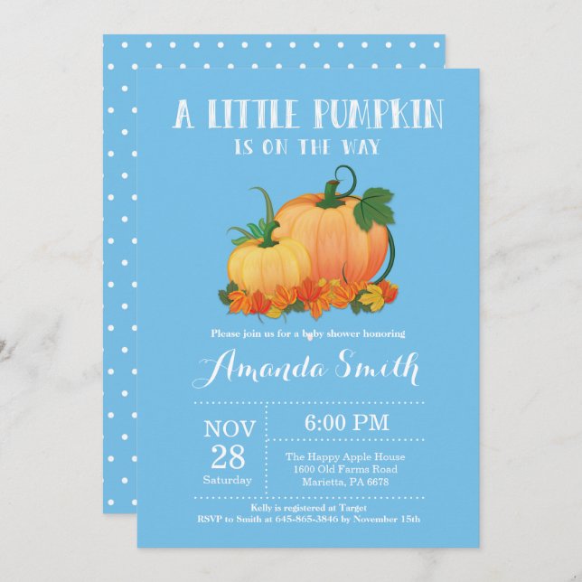 Pumpkin Fall Boy Baby Shower Einladungskarte Einladung (Vorne/Hinten)