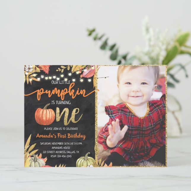 Pumpkin Fall Chalkboard  Einladung (Stehend Vorderseite)