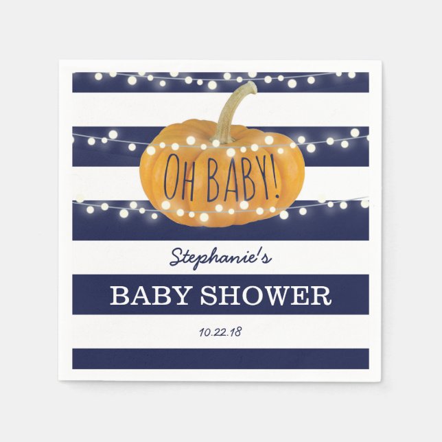 Pumpkin Fall Chic Boy Baby Dusche Blau Serviette (Vorderseite)