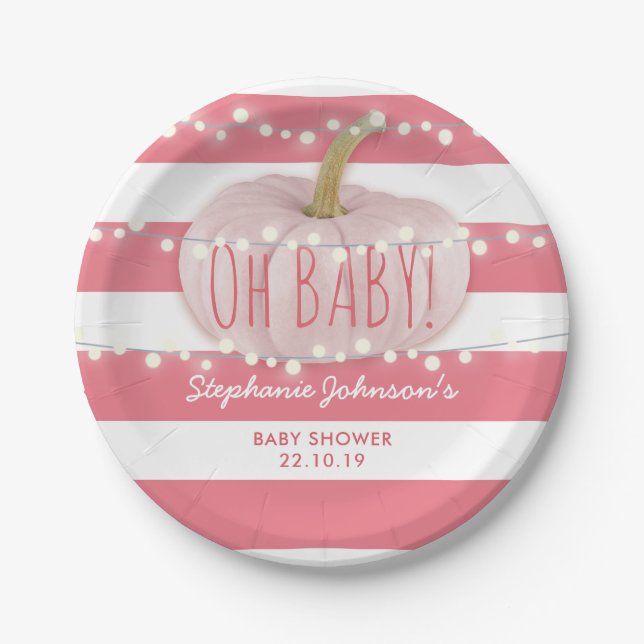 Pumpkin Fall Chic Pink Girl Babydusche Pappteller (Vorderseite)