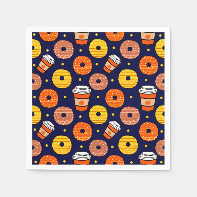 Pumpkin Fall Donuts & Kaffee Erntedank Blau Serviette (Vorderseite)