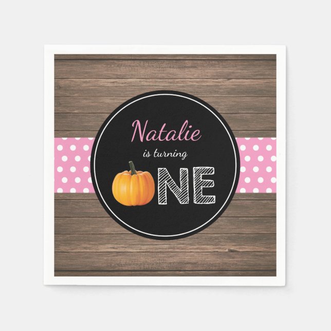 Pumpkin Fall Erster Geburtstag Party Pink Napkin Serviette (Vorderseite)