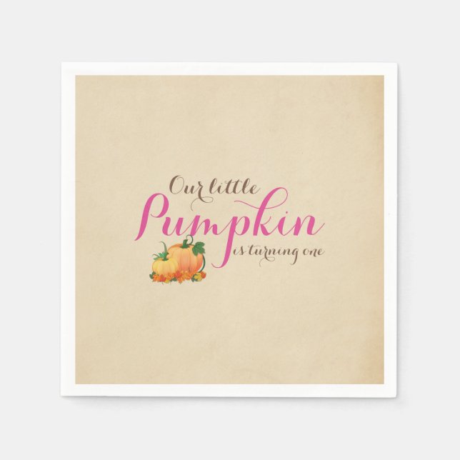 Pumpkin Fall Erster Geburtstag Party Pink Napkin Serviette (Vorderseite)