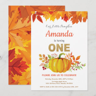 Pumpkin Fall First Birthday Gold Glitzer Einladung